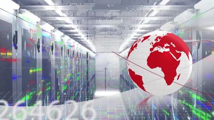 計算機服務器上的數(shù)據(jù)處理和地球儀動畫